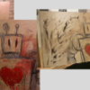 <3-bot. Graphite, enamel, and acrylic paint on 7' x 3' finished wood. (Based on line art concept of Colin Dyer)